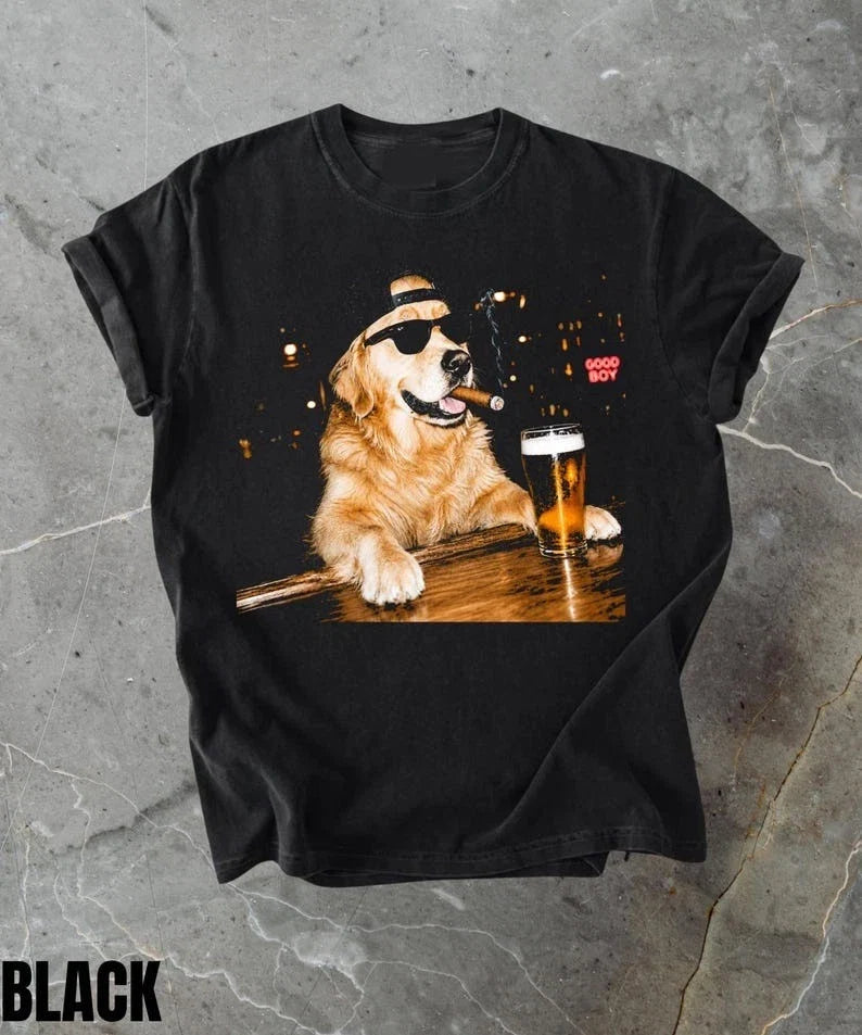 Golden Retriever Drinking Beer Graphic Sarcastic Dog - Adult & Kids T-Shirts, Sweatshirts & Hoodies apparel design preview 1