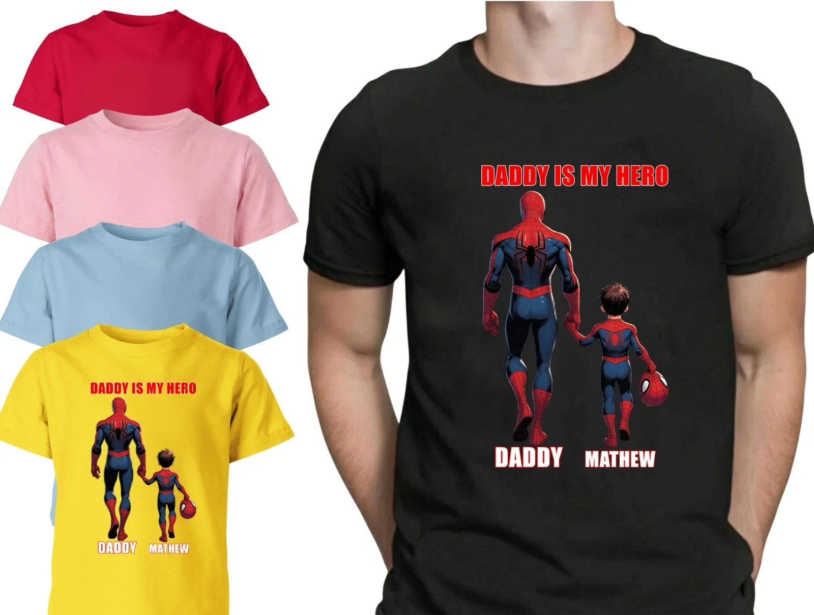 Daddy Is My Hero Personalised Super Fathers Day Dad - Adult & Kids T-Shirts, Sweatshirts & Hoodies apparel design preview 1