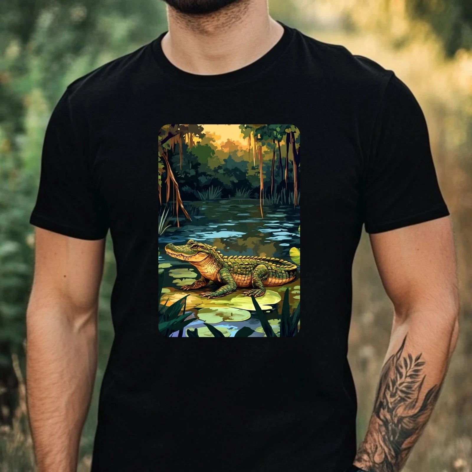 Mens Crocodile Swamp Print Cotton Size XS to 5XL - Adult & Kids T-Shirts, Sweatshirts & Hoodies apparel design preview 1