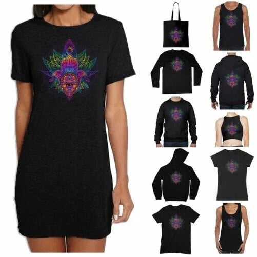 Psychedelic Hamsa Hand Mandala Trippy Boho Hipster - Adult & Kids T-Shirts, Sweatshirts & Hoodies apparel design preview 1