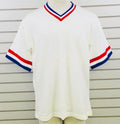 Vtg Mens L Sanjian V-Neck White Red Blue Polyester - Adult & Kids T-Shirts, Sweatshirts & Hoodies apparel design preview 1