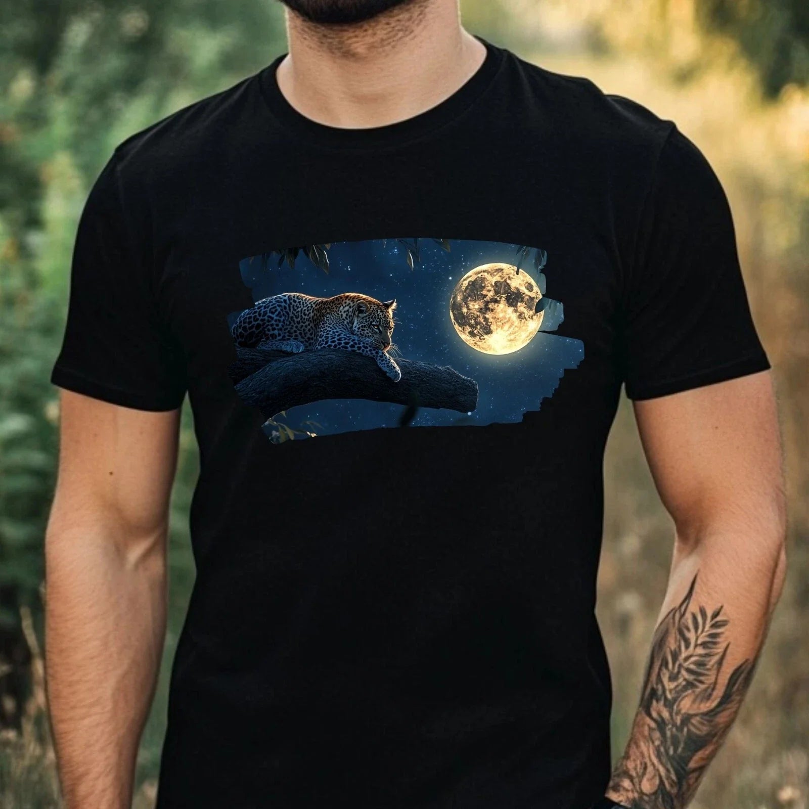 Mens Leopard Full Moon Print Cotton Size XS to 5XL - Adult & Kids T-Shirts, Sweatshirts & Hoodies apparel design preview 1