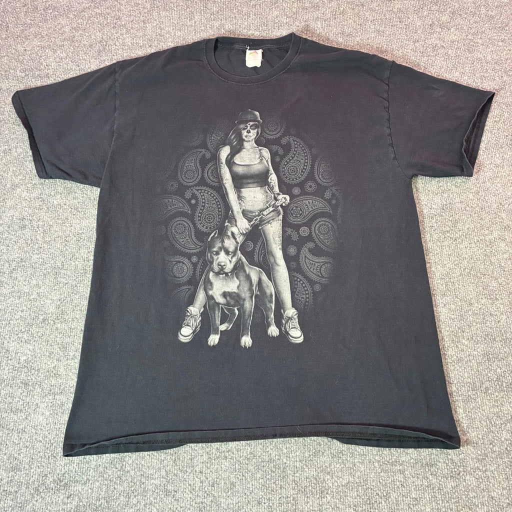 Y2K Pitbull Sugar Skull Tattoo Woman With Black XL - Adult & Kids T-Shirts, Sweatshirts & Hoodies apparel design preview 1