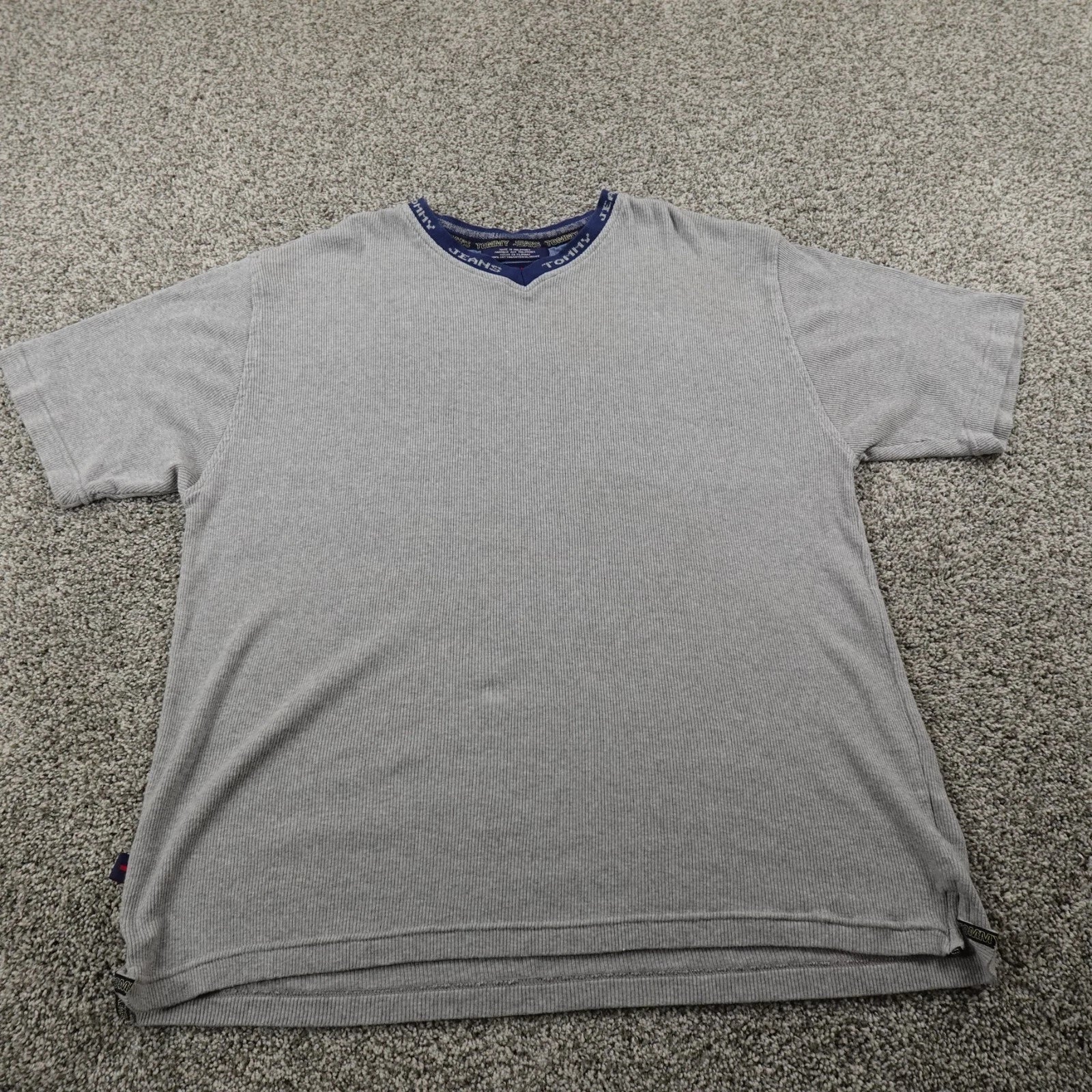 VTG Tommy Hilfiger Mens XL Gray Rib Knit Short Sleeve - Adult & Kids T-Shirts, Sweatshirts & Hoodies apparel design preview 1