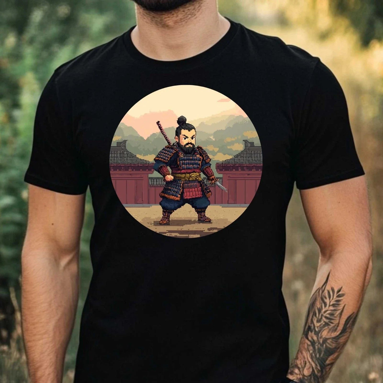 Men's Samurai in Pixel Style Motif Cotton Size XS to - Adult & Kids T-Shirts, Sweatshirts & Hoodies apparel design preview 1