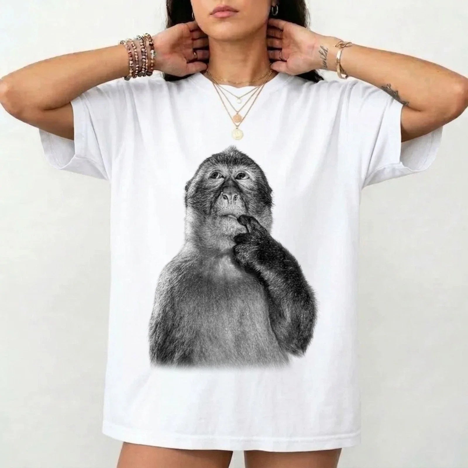 Funny Monkey Thinking Unisex Graphic Cute Animal - Adult & Kids T-Shirts, Sweatshirts & Hoodies apparel design preview 1