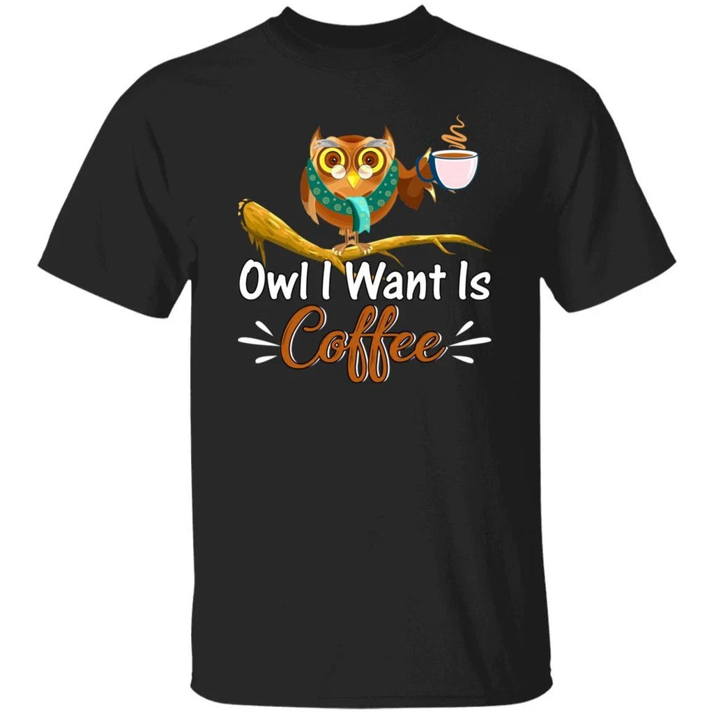 Owl I want is coffee gift barista lover black navy - Adult & Kids T-Shirts, Sweatshirts & Hoodies apparel design preview 1