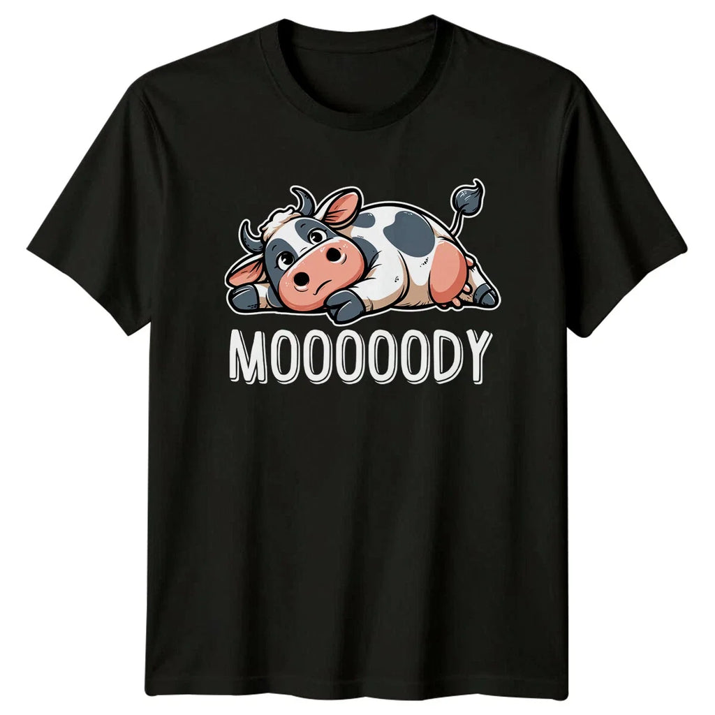 Mooody Cow Funny Animal Pun Lazy Cartoon Graphic - Adult & Kids T-Shirts, Sweatshirts & Hoodies apparel design preview 1