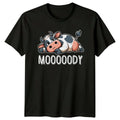 Mooody Cow Funny Animal Pun Lazy Cartoon Graphic - Adult & Kids T-Shirts, Sweatshirts & Hoodies apparel design preview 1