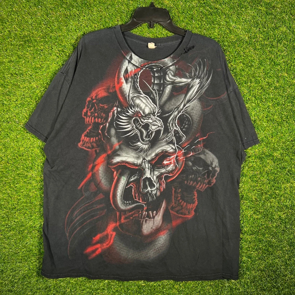 Vintage Dragon Skull Graphic Black Distressed Goth - Adult & Kids T-Shirts, Sweatshirts & Hoodies apparel design preview 1