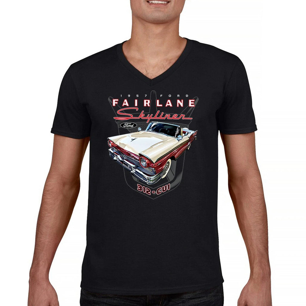Ford Fairlane Skyliner Crest V-Neck 1957 Vintage - Adult & Kids T-Shirts, Sweatshirts & Hoodies apparel design preview 1