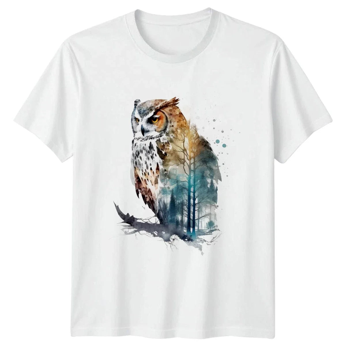 Owl Forest Watercolor Wildlife Nature Gift For Him - Adult & Kids T-Shirts, Sweatshirts & Hoodies apparel design preview 1