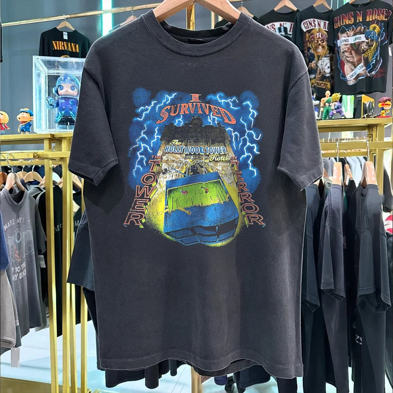 90s Tower Of Terror Hollywood Hotel Washed Black L - Adult & Kids T-Shirts, Sweatshirts & Hoodies apparel design preview 1