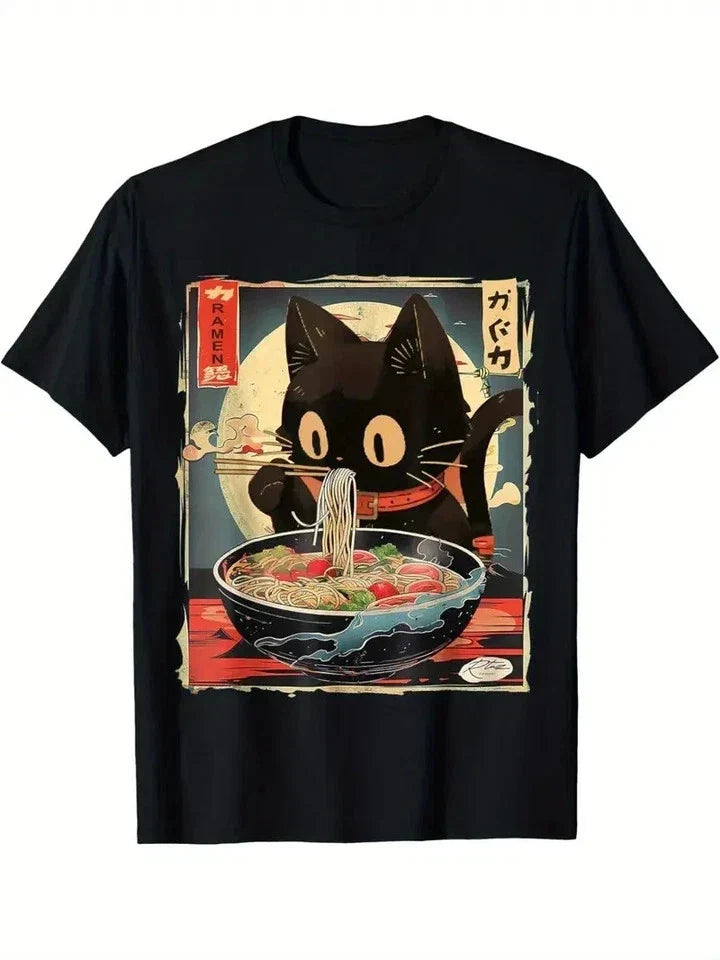 Kawaii Cat Eating Ramen Noodles Anime Gift Girls - Adult & Kids T-Shirts, Sweatshirts & Hoodies apparel design preview 1