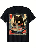 Kawaii Cat Eating Ramen Noodles Anime Gift Girls - Adult & Kids T-Shirts, Sweatshirts & Hoodies apparel design preview 1
