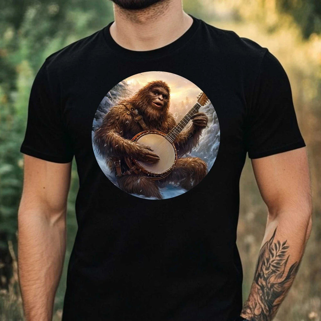 Men's Bigfoot Plays Banjo Theme Cotton Size XS to 5XL - Adult & Kids T-Shirts, Sweatshirts & Hoodies apparel design preview 1