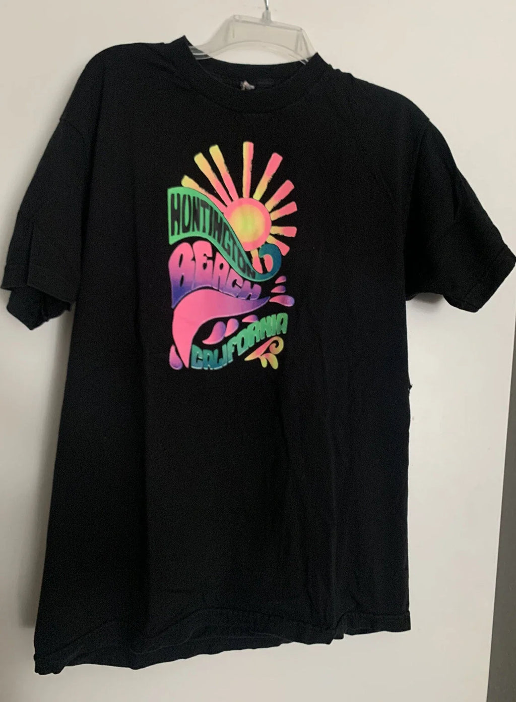 Size Large HUNTINGTON BEACH CALIFORNIA Black Neon - Adult & Kids T-Shirts, Sweatshirts & Hoodies apparel design preview 1