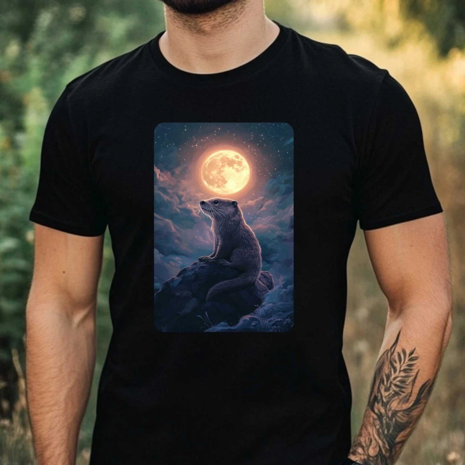 Mens Otter at Full Moon Motif Cotton Size XS to 5XL - Adult & Kids T-Shirts, Sweatshirts & Hoodies apparel design preview 1