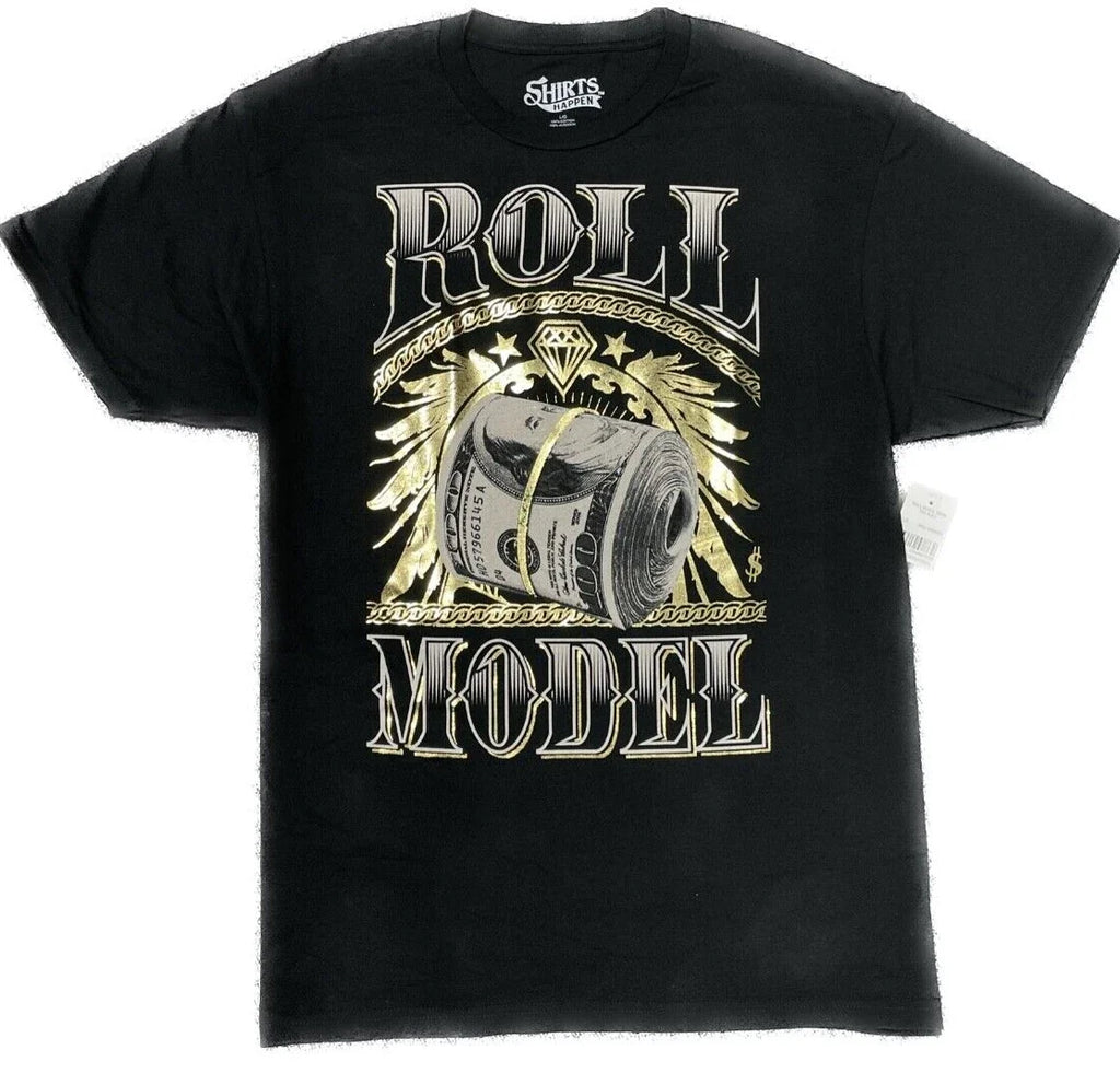 Men's ROLL MODEL-100 DOLLAR BILL- 100% cotton Black - Adult & Kids T-Shirts, Sweatshirts & Hoodies apparel design preview 1