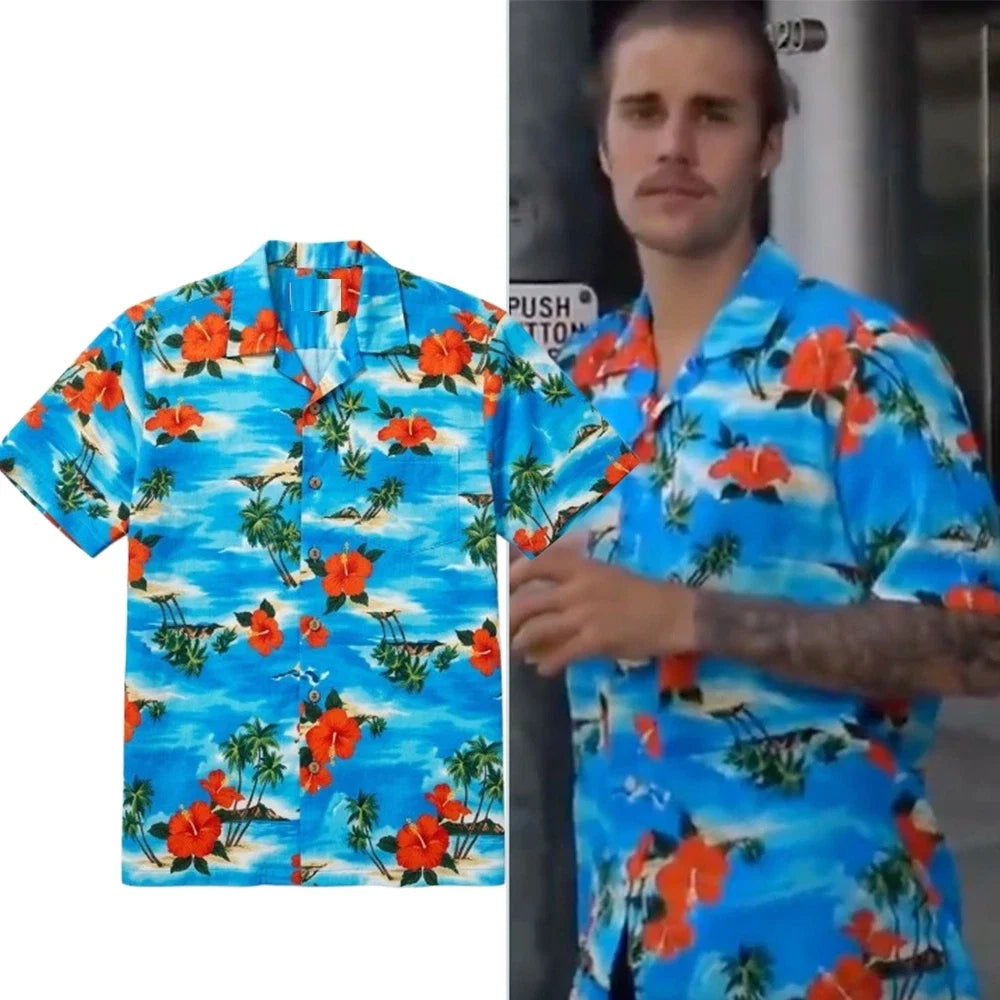 Justin-Biebe Hibiscus Palm Tree Summer Hawaiian 2026 - Adult & Kids T-Shirts, Sweatshirts & Hoodies apparel design preview 1