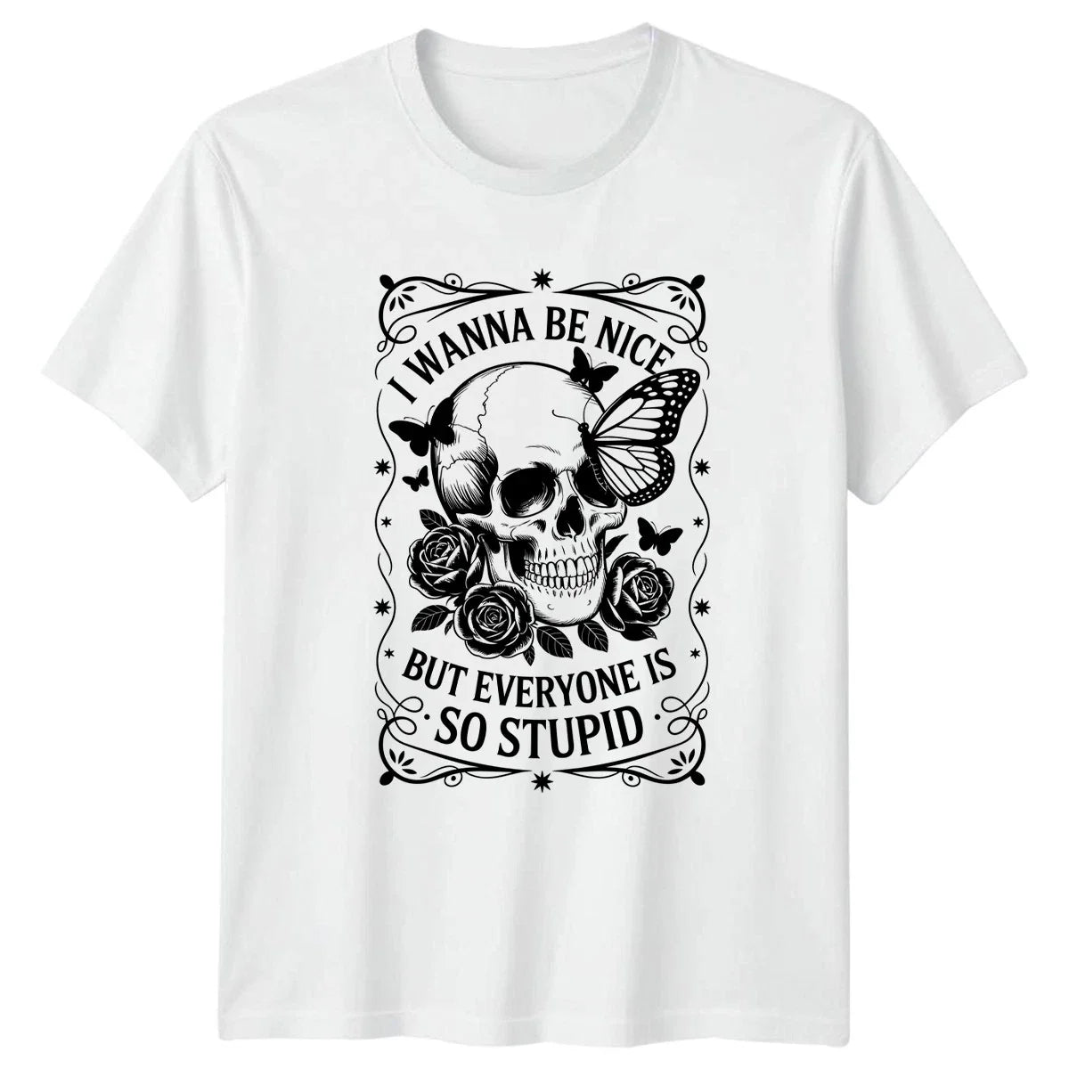 I Wanna Be Nice But Everyone Gothic Skull Attitude - Adult & Kids T-Shirts, Sweatshirts & Hoodies apparel design preview 1
