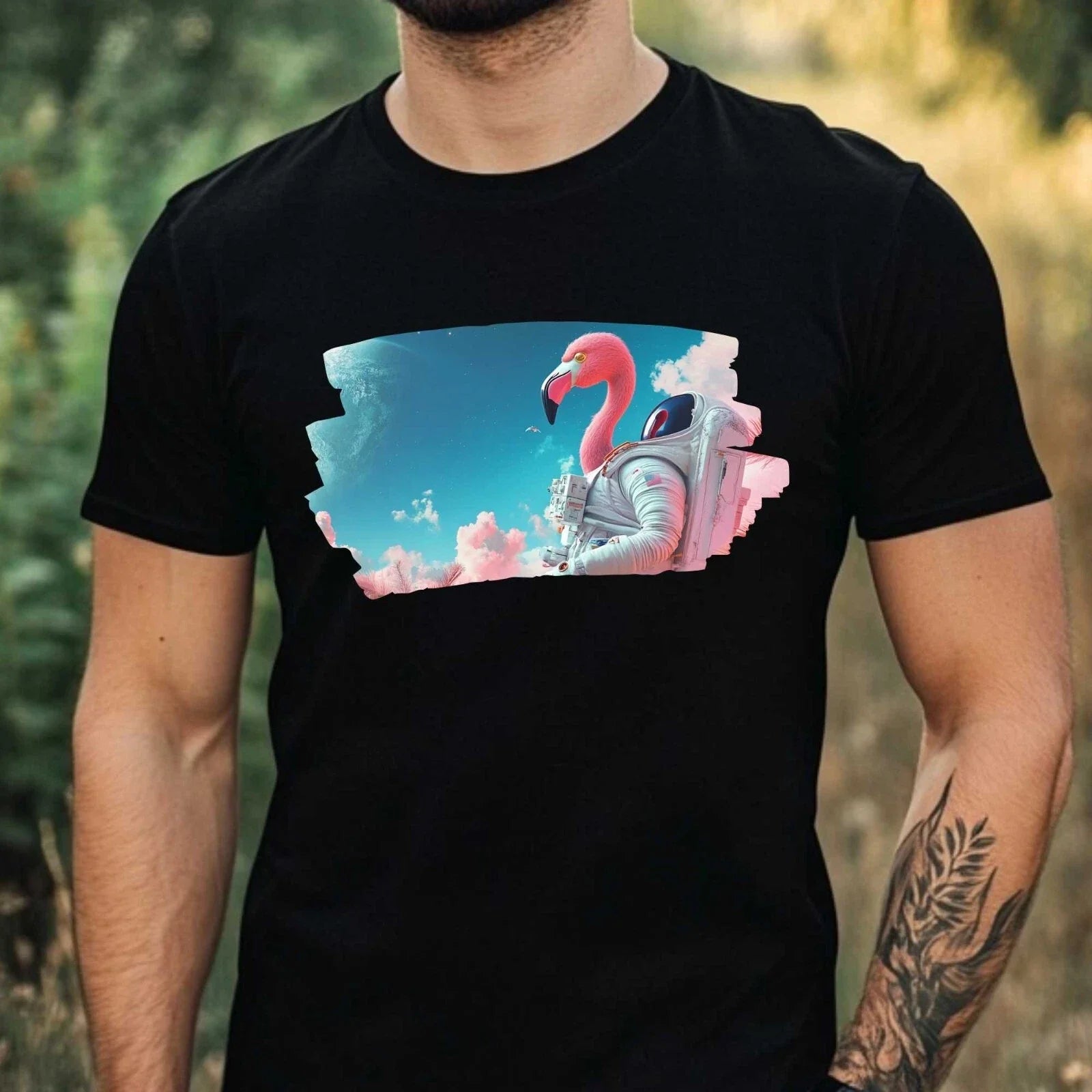 Mens Flamingo Astronaut Print Cotton Size XS to 5XL - Adult & Kids T-Shirts, Sweatshirts & Hoodies apparel design preview 1