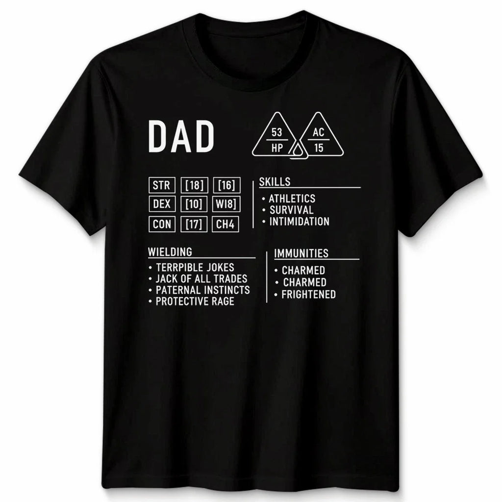 Dad Dungeons Mens Dragons Character Sheet Fathers Day - Adult & Kids T-Shirts, Sweatshirts & Hoodies apparel design preview 1