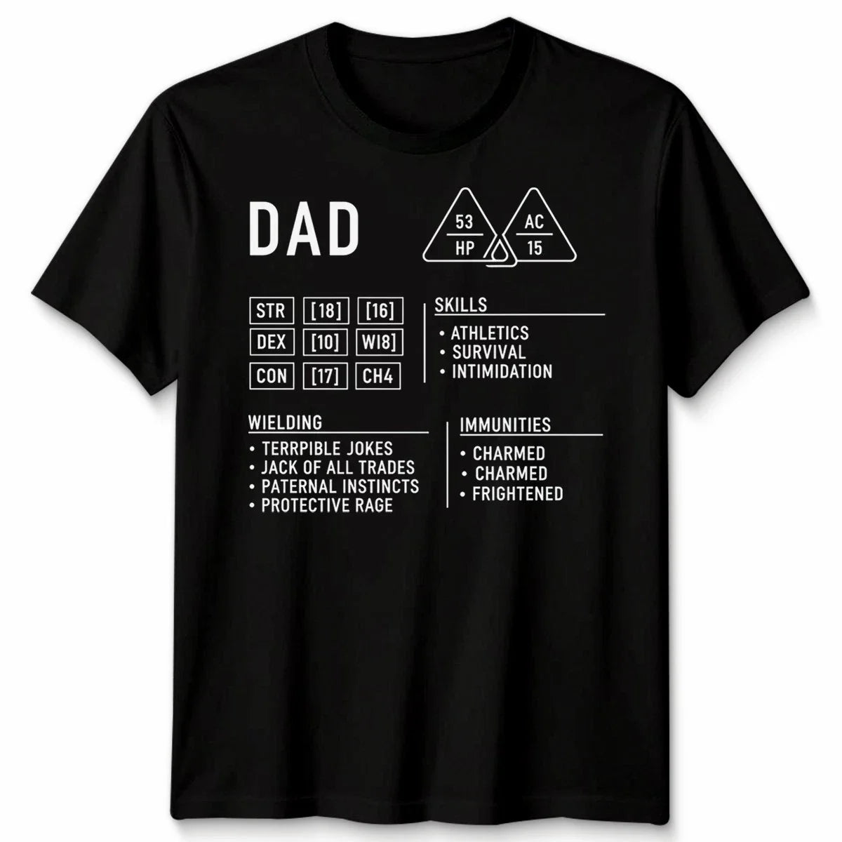 Dad Dungeons Mens Dragons Character Sheet Fathers Day - Adult & Kids T-Shirts, Sweatshirts & Hoodies apparel design preview 1