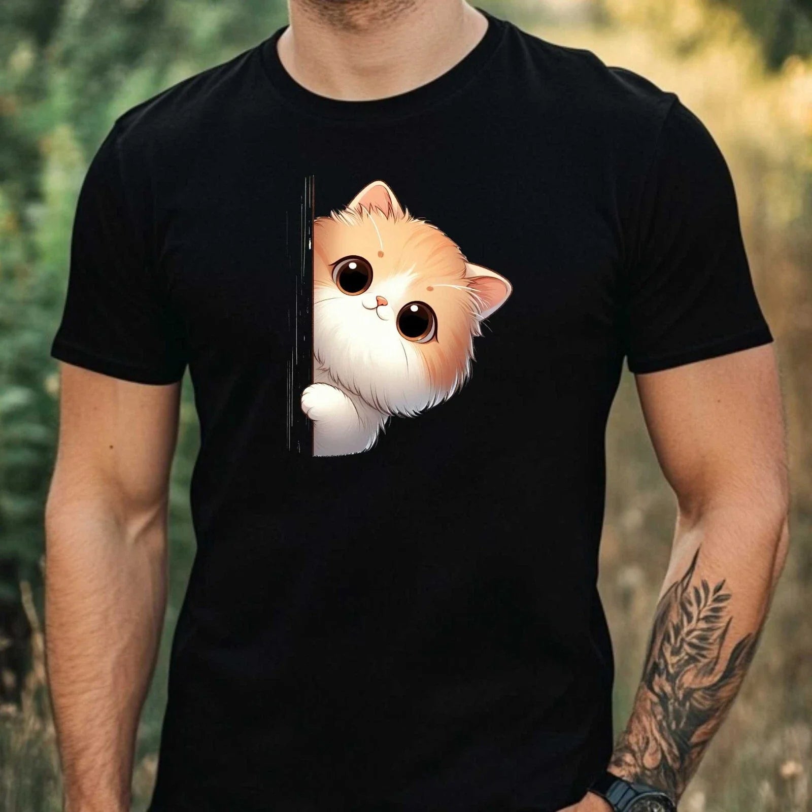 Mens Cat Looking Around Motif Cotton Size XS to 5XL - Adult & Kids T-Shirts, Sweatshirts & Hoodies apparel design preview 1