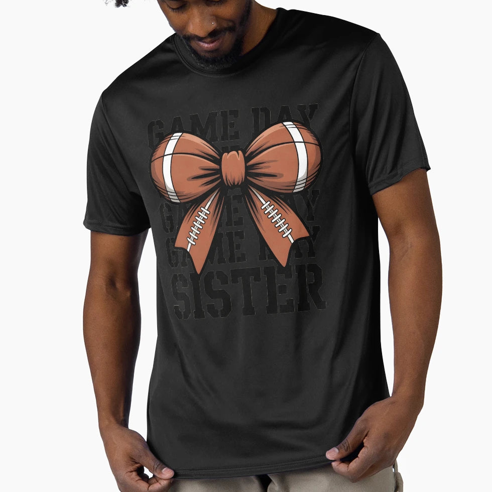 Football Sister Game Day Bow T-Shirt - Custom Art Print for Adults - T-Shirt, Sweatshirt, Hoodie