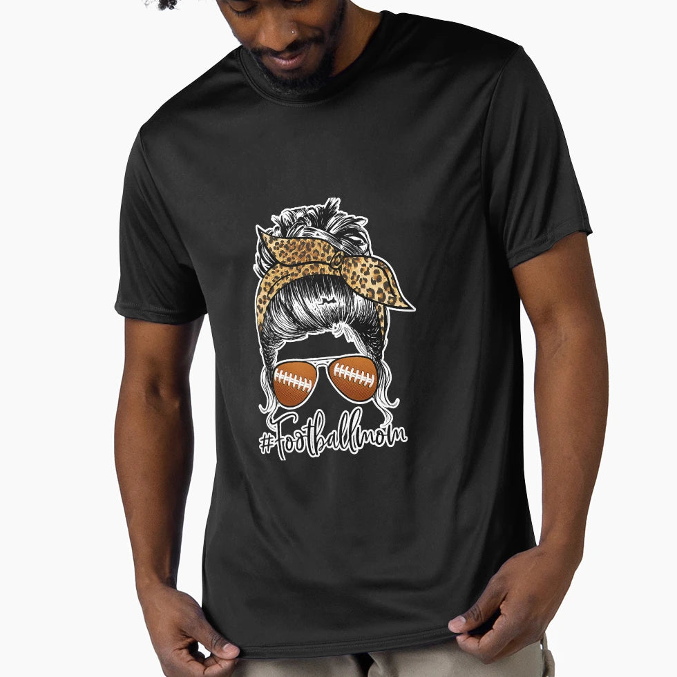 Football Mom Life Messy Bun Sport T-Shirt - Aesthetic Graphic for Adults - T-Shirt, Sweatshirt, Hoodie