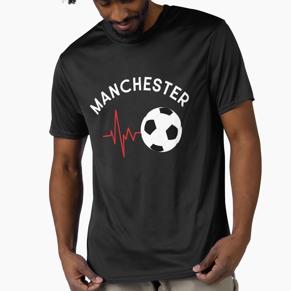 Manchester Football Love Heart Beat T-Shirt - Aesthetic Graphic for Adults - T-Shirt, Sweatshirt, Hoodie