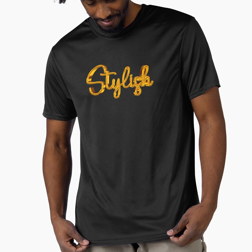 The Word Stylish in Shiny Gold Script Typography by - Adult & Kids T-Shirts, Sweatshirts & Hoodies apparel design preview 1