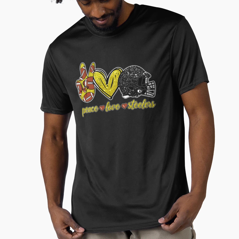 Peace Love Steelers Football Team T-Shirt - Aesthetic Graphic Men Women - T-Shirt, Sweatshirt, Hoodie
