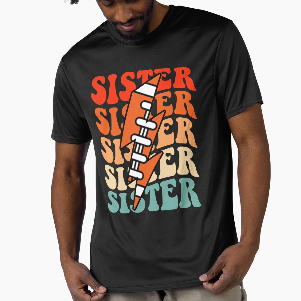 Football Sister Groovy Lightning Bolt T-Shirt - Unique Graphic for Adults - T-Shirt, Sweatshirt, Hoodie