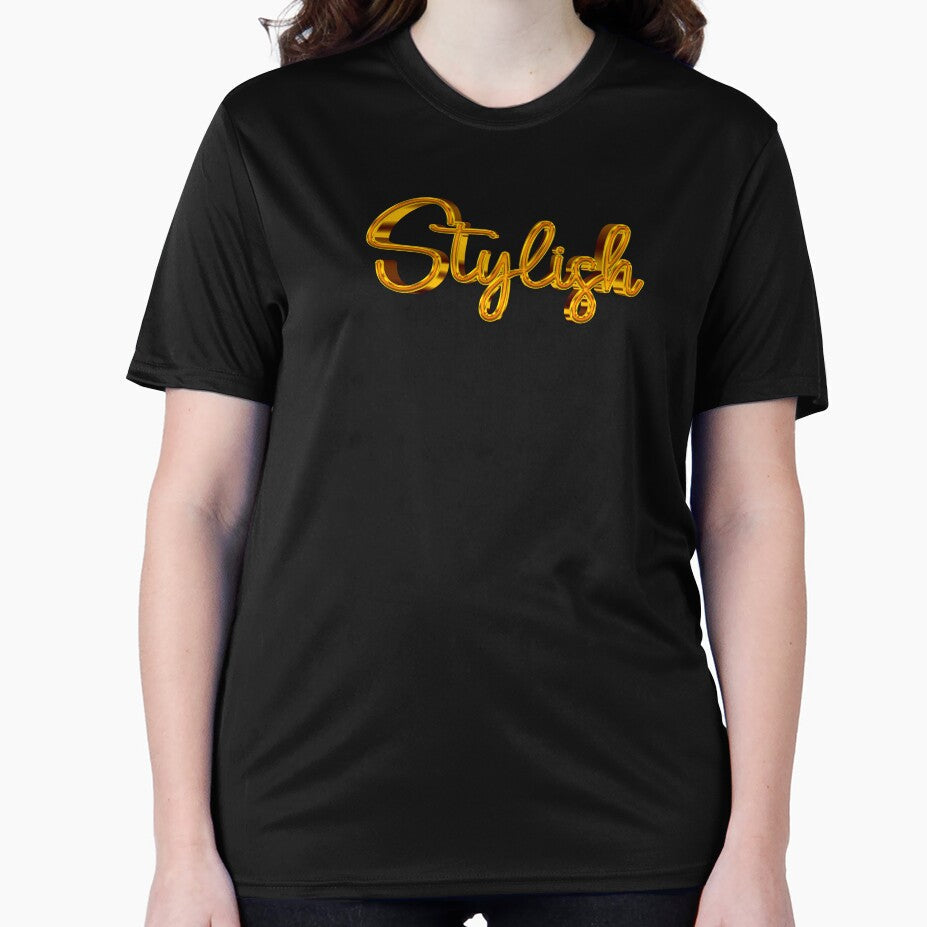 The Word Stylish in Shiny Gold Script Typography by - Adult & Kids T-Shirts, Sweatshirts & Hoodies apparel design preview 2