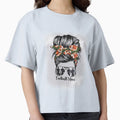 Womans Football Mom Messy Bun T-Shirt - Trendy Graphic for Adults - T-Shirt, Sweatshirt, Hoodie