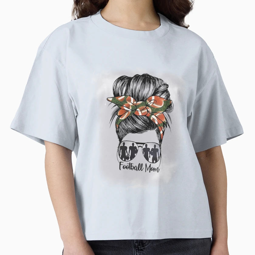 Womans Football Mom Messy Bun T-Shirt - Trendy Graphic for Adults - T-Shirt, Sweatshirt, Hoodie