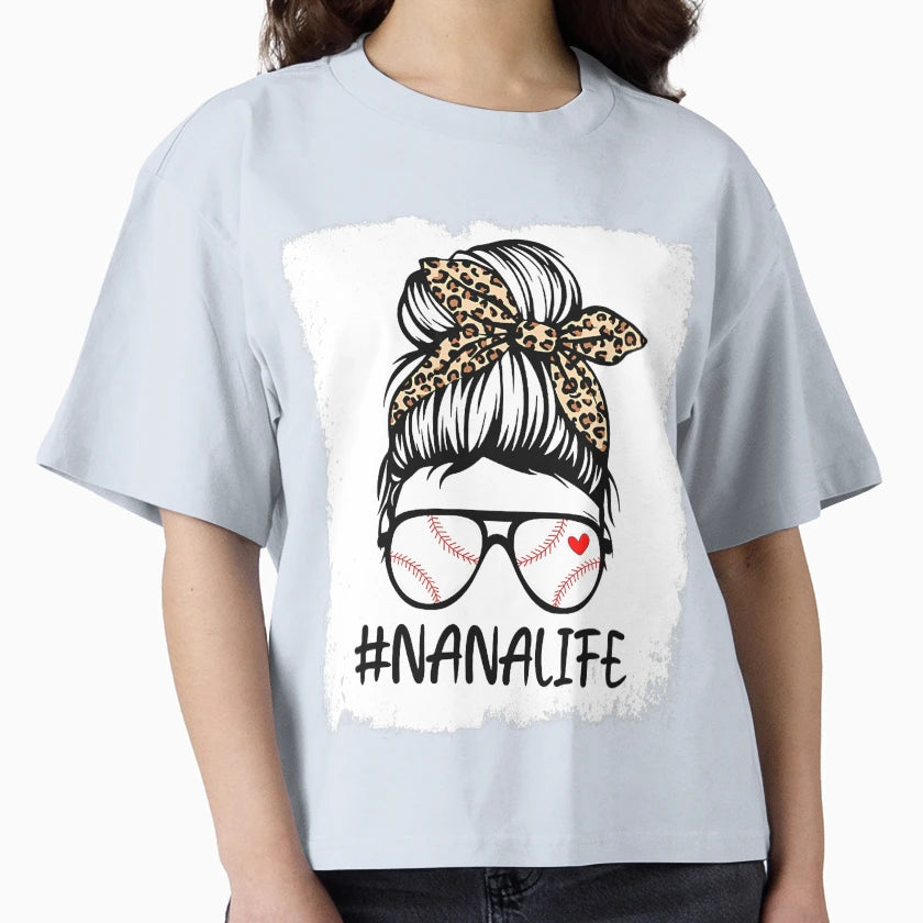 Bleached Baseball Nana Life Leopard Bow T-Shirt - Trendy Graphic Unisex - T-Shirt, Sweatshirt, Hoodie