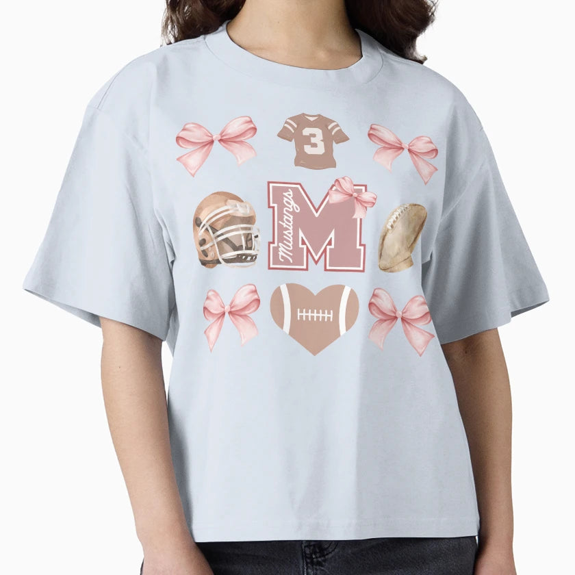 Mustang Football Cutesy T-Shirt - Custom Art Print Men Women - T-Shirt, Sweatshirt, Hoodie