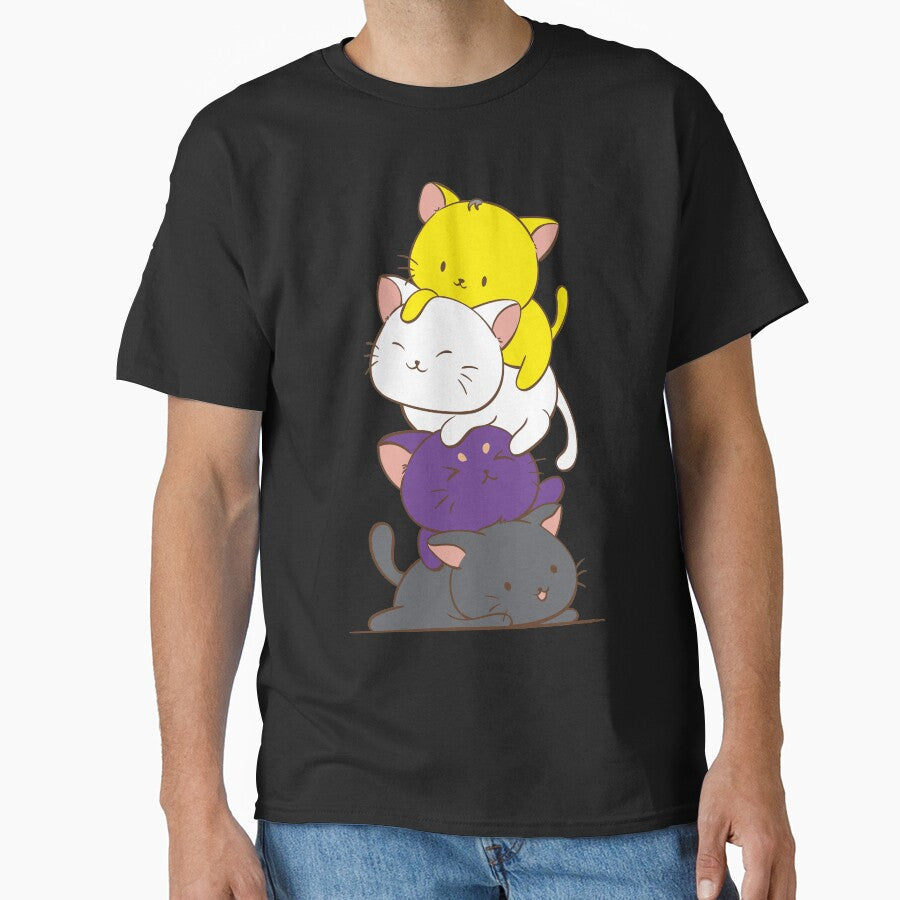Nonbinary Pride Flag Kawaii Cats Cute LGBTQ Kitty for - Adult & Kids T-Shirts, Sweatshirts & Hoodies apparel design preview 1