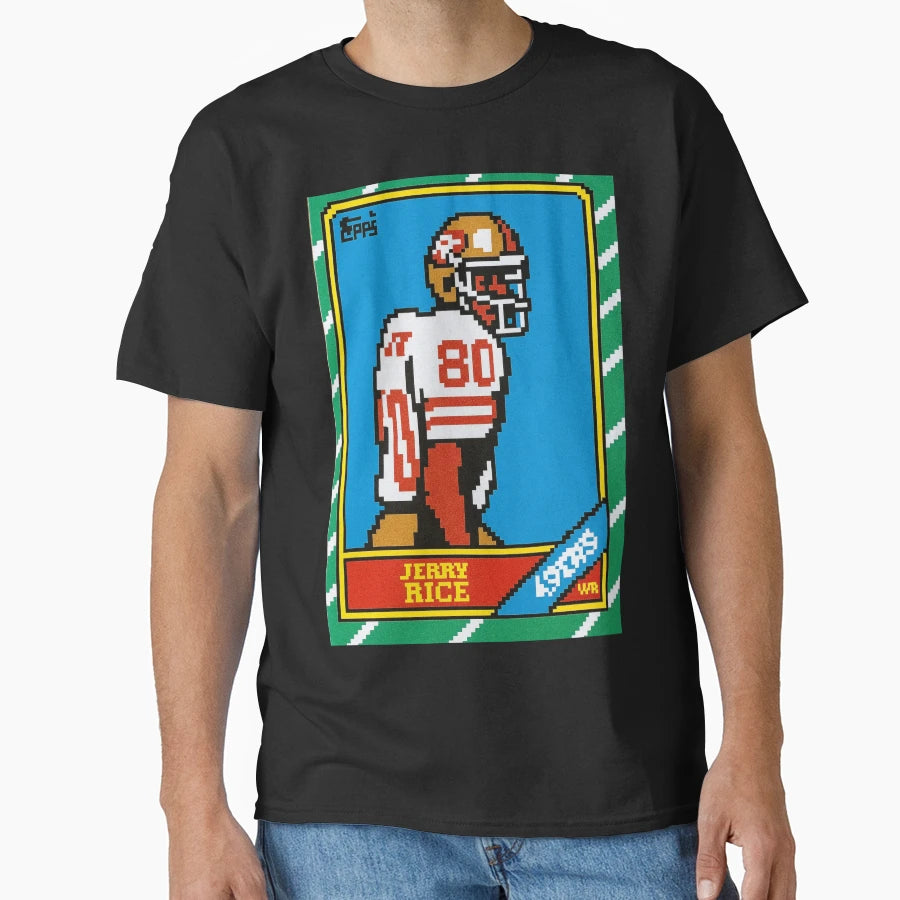 Jerry Rice Pixel Art Football Card 80 T-Shirt - Minimalist Print Men Women - T-Shirt, Sweatshirt, Hoodie