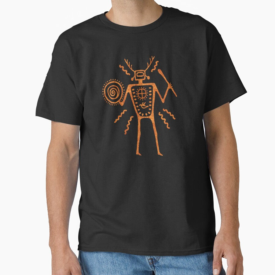 Paleolithic Shaman Drumming 1 Redstone by Symbologee - Adult & Kids T-Shirts, Sweatshirts & Hoodies apparel design preview 1