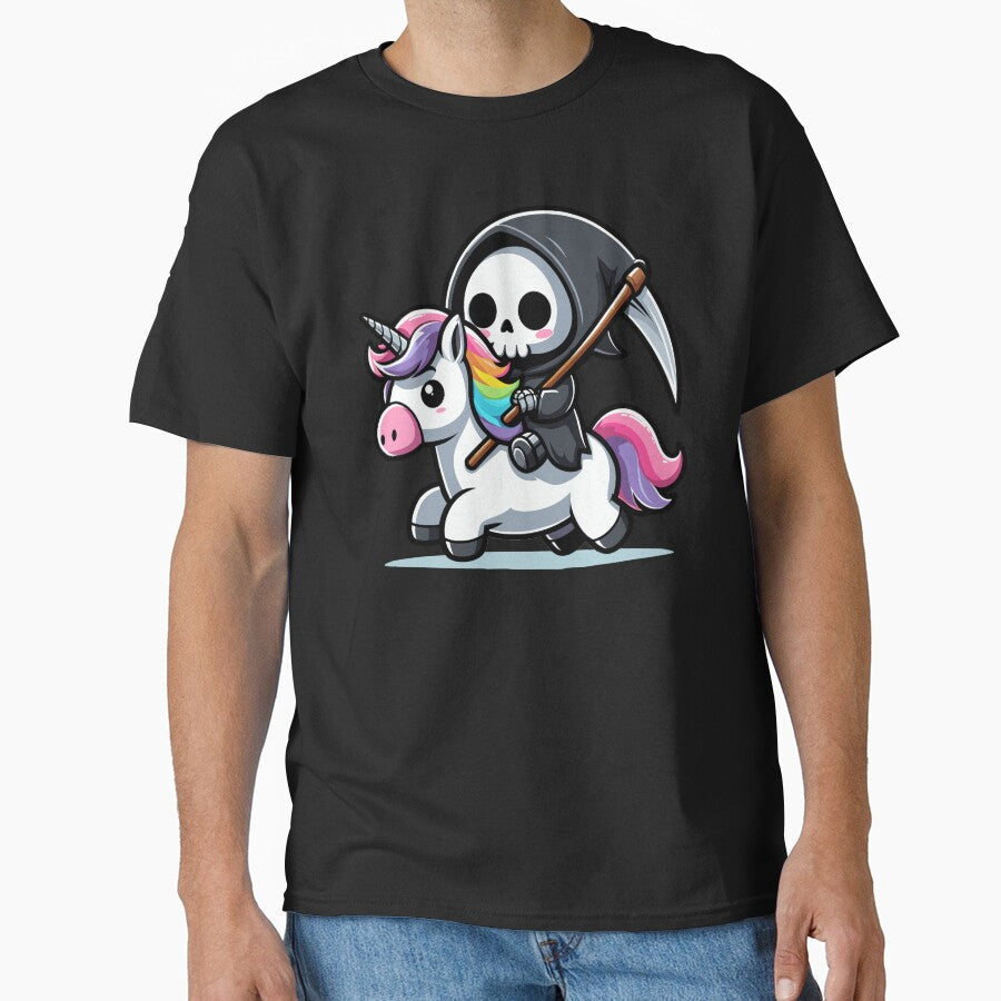 Cute Reaper Riding Unicorn by Kawaii-n-Spice - Adult & Kids T-Shirts, Sweatshirts & Hoodies apparel design preview 1