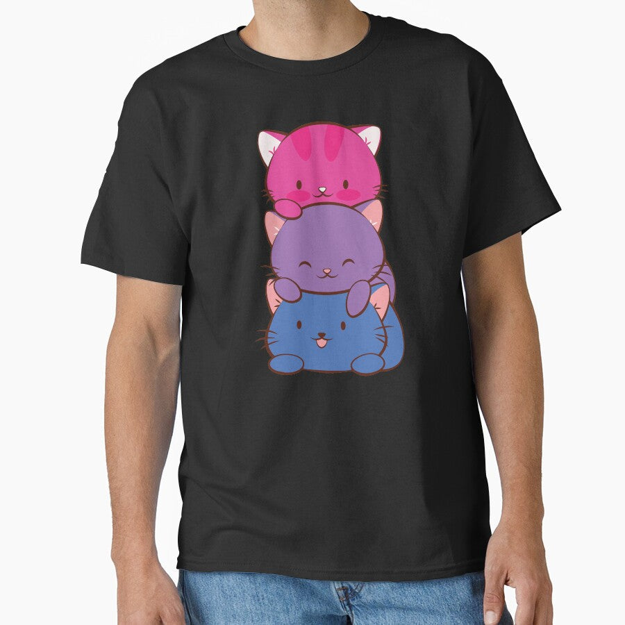 Bisexual Flag LGBT Bi Pride Cute Kawaii Cats by Irene - Adult & Kids T-Shirts, Sweatshirts & Hoodies apparel design preview 1