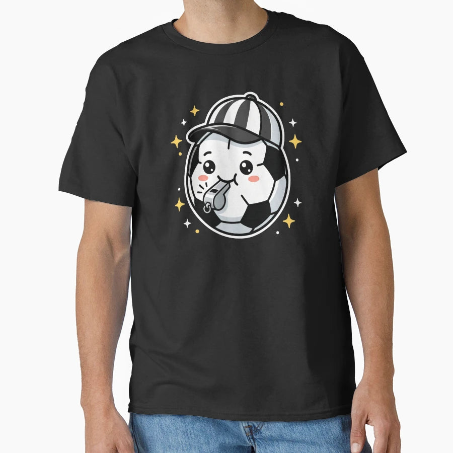 Kawaii Soccer Ball Referee Whistle T-Shirt - Minimalist Print for Adults - T-Shirt, Sweatshirt, Hoodie