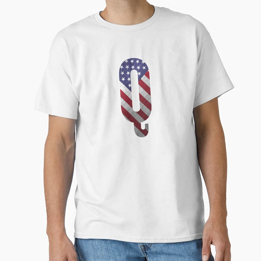 Letter Q Patriotic Art American Flag T-Shirt - Minimalist Print for Adults - T-Shirt, Sweatshirt, Hoodie