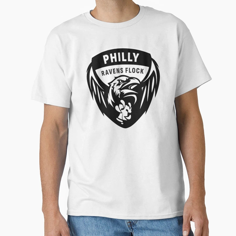 Philly Ravens Flock Logo B W T-Shirt - Unique Graphic Unisex - T-Shirt, Sweatshirt, Hoodie