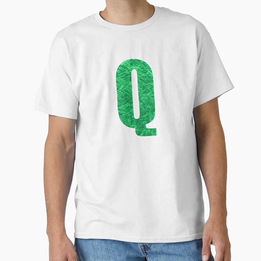Letter Q Green Water Wave Ocean Art T-Shirt - Casual Everyday Wear Unisex - T-Shirt, Sweatshirt, Hoodie