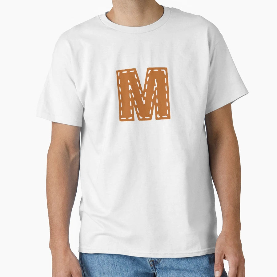 M Letter Sewn College Usa Leather T-Shirt - Minimalist Print Men Women - T-Shirt, Sweatshirt, Hoodie